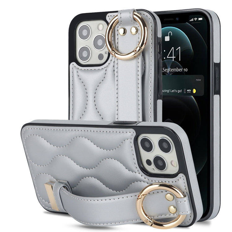 Non-slip Full Coverage Ring PU Phone Case with Wristband, For iPhone 12 Pro / 12�����������������...