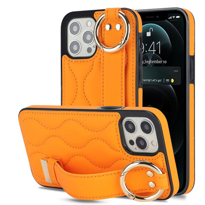 Non-slip Full Coverage Ring PU Phone Case with Wristband, For iPhone 12 Pro / 12�����������������...