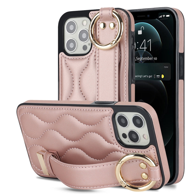 Non-slip Full Coverage Ring PU Phone Case with Wristband, For iPhone 12 Pro / 12�����������������...