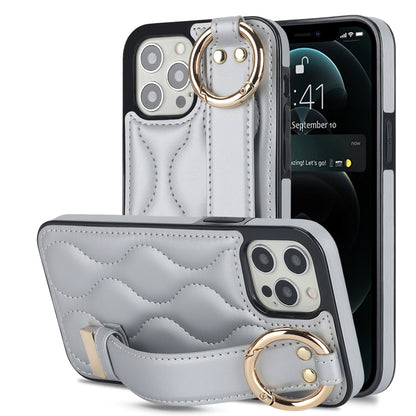 Non-slip Full Coverage Ring PU Phone Case with Wristband, For iPhone 12 Pro / 12�����������������...