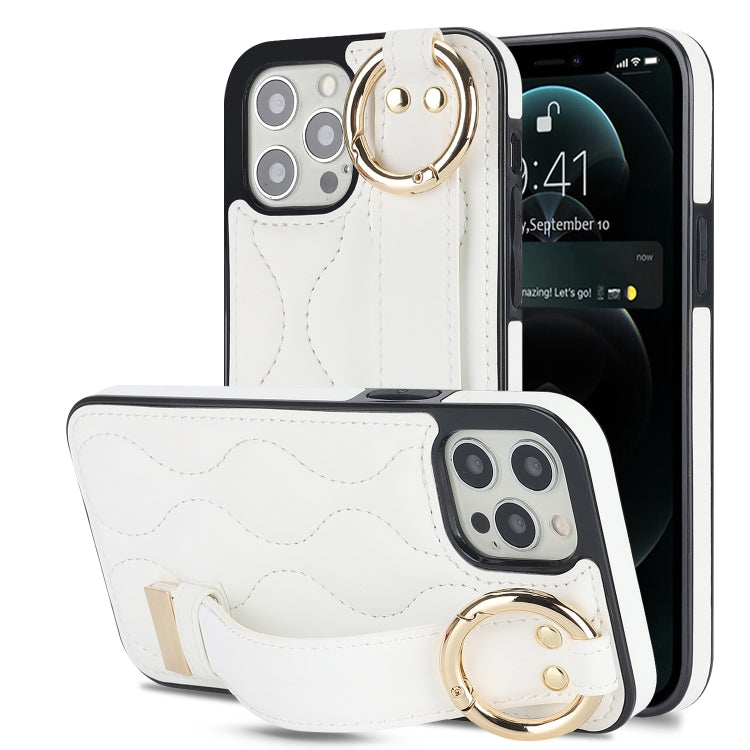 Non-slip Full Coverage Ring PU Phone Case with Wristband, For iPhone 12 Pro / 12�����������������...