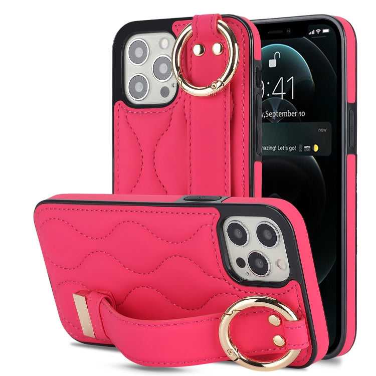 Non-slip Full Coverage Ring PU Phone Case with Wristband, For iPhone 12 Pro / 12�����������������...
