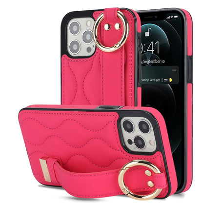 Non-slip Full Coverage Ring PU Phone Case with Wristband, For iPhone 12 Pro / 12�����������������...