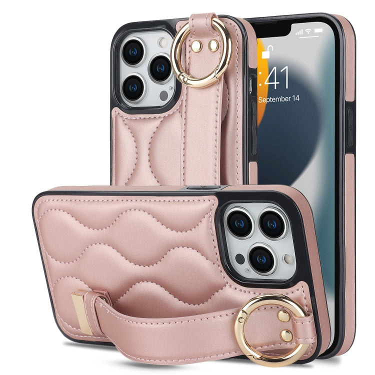 Non-slip Full Coverage Ring PU Phone Case with Wristband, For iPhone 16 Pro Max, For iPhone 16 Pr...