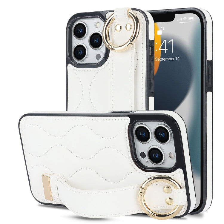 Non-slip Full Coverage Ring PU Phone Case with Wristband, For iPhone 16 Pro Max, For iPhone 16 Pr...