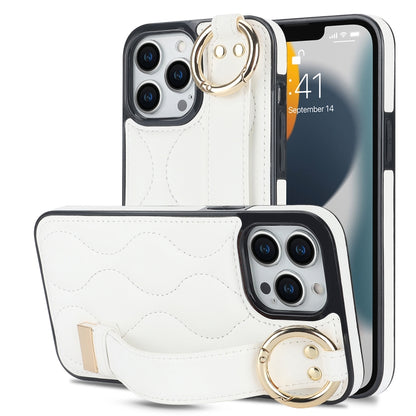 Non-slip Full Coverage Ring PU Phone Case with Wristband, For iPhone 16 Pro Max, For iPhone 16 Pr...