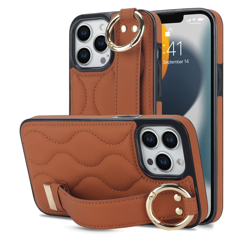Non-slip Full Coverage Ring PU Phone Case with Wristband, For iPhone 16 Pro Max, For iPhone 16 Pr...