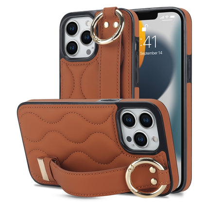 Non-slip Full Coverage Ring PU Phone Case with Wristband, For iPhone 16 Pro Max, For iPhone 16 Pr...