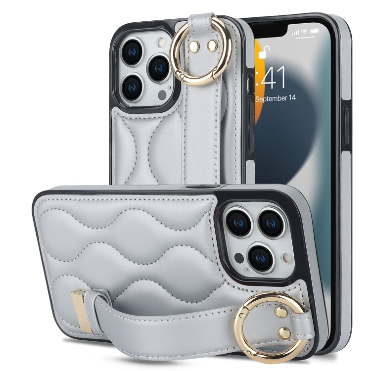 Non-slip Full Coverage Ring PU Phone Case with Wristband, For iPhone 16 Pro Max, For iPhone 16 Pr...