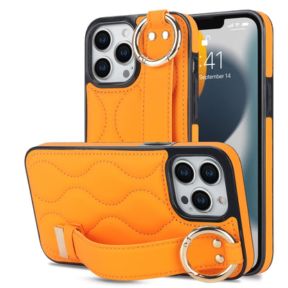 Non-slip Full Coverage Ring PU Phone Case with Wristband, For iPhone 16 Pro Max, For iPhone 16 Pr...