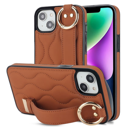 Non-slip Full Coverage Ring PU Phone Case with Wristband, For iPhone 16 Pro Max, For iPhone 16 Pr...