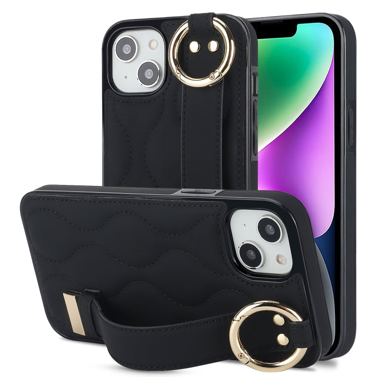 Non-slip Full Coverage Ring PU Phone Case with Wristband, For iPhone 16 Pro Max, For iPhone 16 Pr...