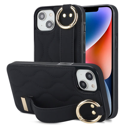 Non-slip Full Coverage Ring PU Phone Case with Wristband, For iPhone 16 Pro Max, For iPhone 16 Pr...