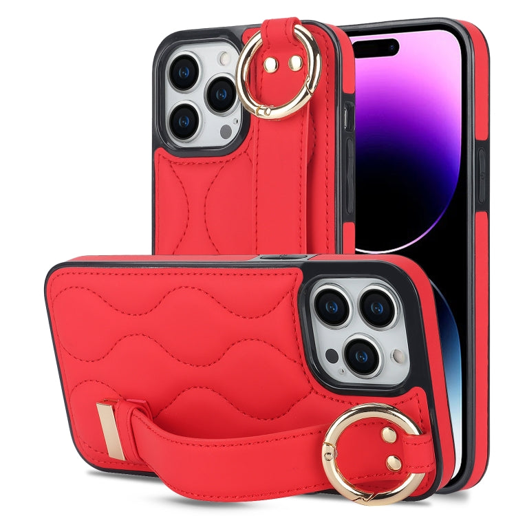 Non-slip Full Coverage Ring PU Phone Case with Wristband, For iPhone 16 Pro Max, For iPhone 16 Pr...