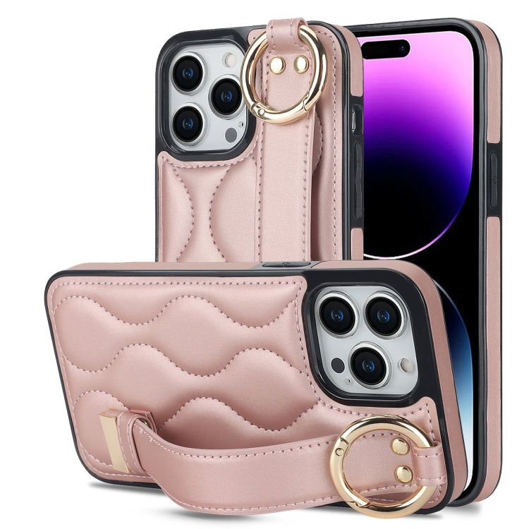 Non-slip Full Coverage Ring PU Phone Case with Wristband, For iPhone 16 Pro Max, For iPhone 16 Pr...