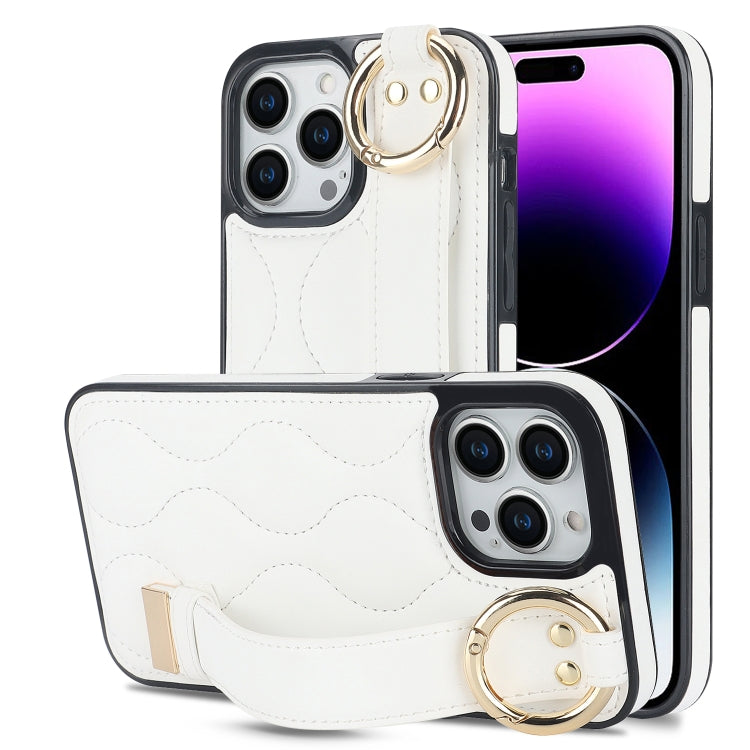 Non-slip Full Coverage Ring PU Phone Case with Wristband, For iPhone 16 Pro Max, For iPhone 16 Pr...
