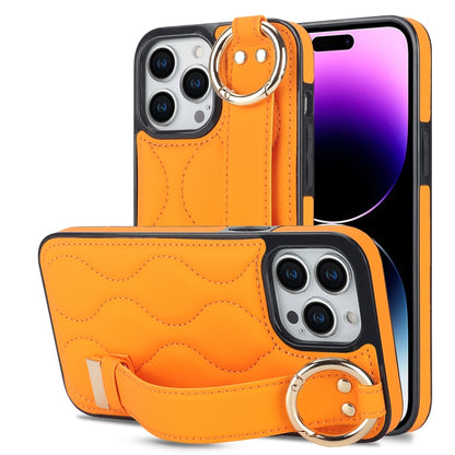 Non-slip Full Coverage Ring PU Phone Case with Wristband, For iPhone 16 Pro Max, For iPhone 16 Pr...