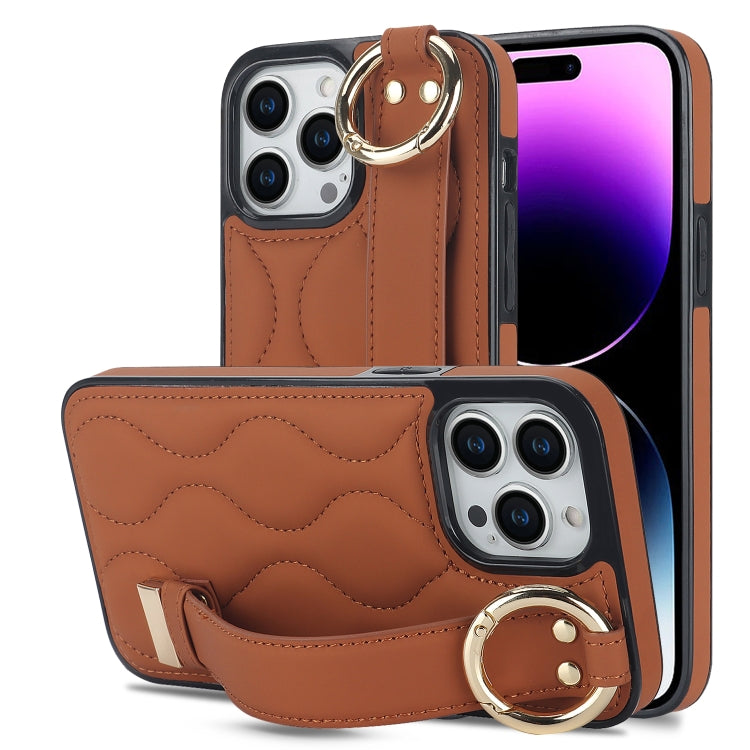 Non-slip Full Coverage Ring PU Phone Case with Wristband, For iPhone 16 Pro Max, For iPhone 16 Pr...