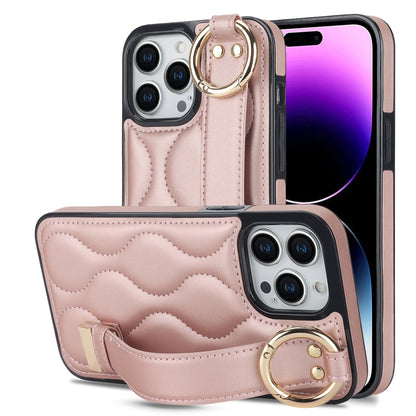 Non-slip Full Coverage Ring PU Phone Case with Wristband, For iPhone 16 Pro Max, For iPhone 16 Pr...