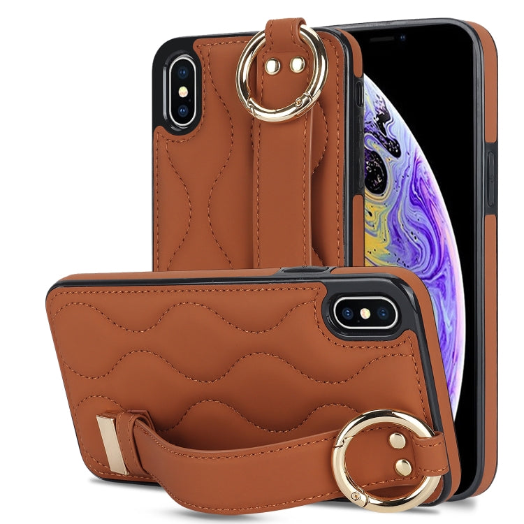 Non-slip Full Coverage Ring PU Phone Case with Wristband, For iPhone 12 Pro / 12�����������������...