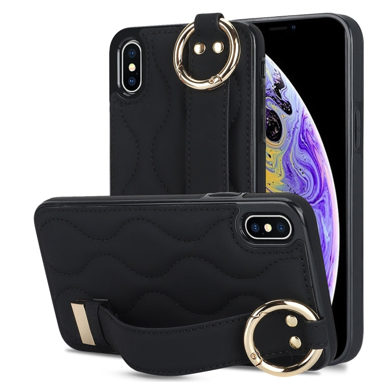 Non-slip Full Coverage Ring PU Phone Case with Wristband, For iPhone 12 Pro / 12�����������������...