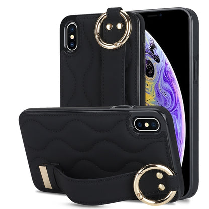 Non-slip Full Coverage Ring PU Phone Case with Wristband, For iPhone 12 Pro / 12�����������������...