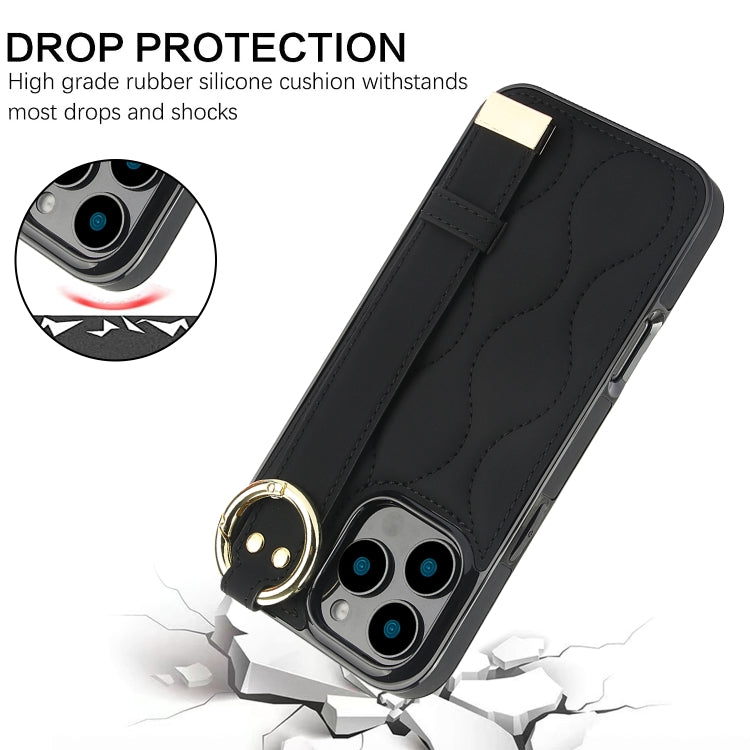 Non-slip Full Coverage Ring PU Phone Case with Wristband, For iPhone 16 Pro Max, For iPhone 16 Pr...