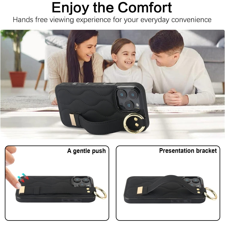 Non-slip Full Coverage Ring PU Phone Case with Wristband, For iPhone 16 Pro Max, For iPhone 16 Pr...