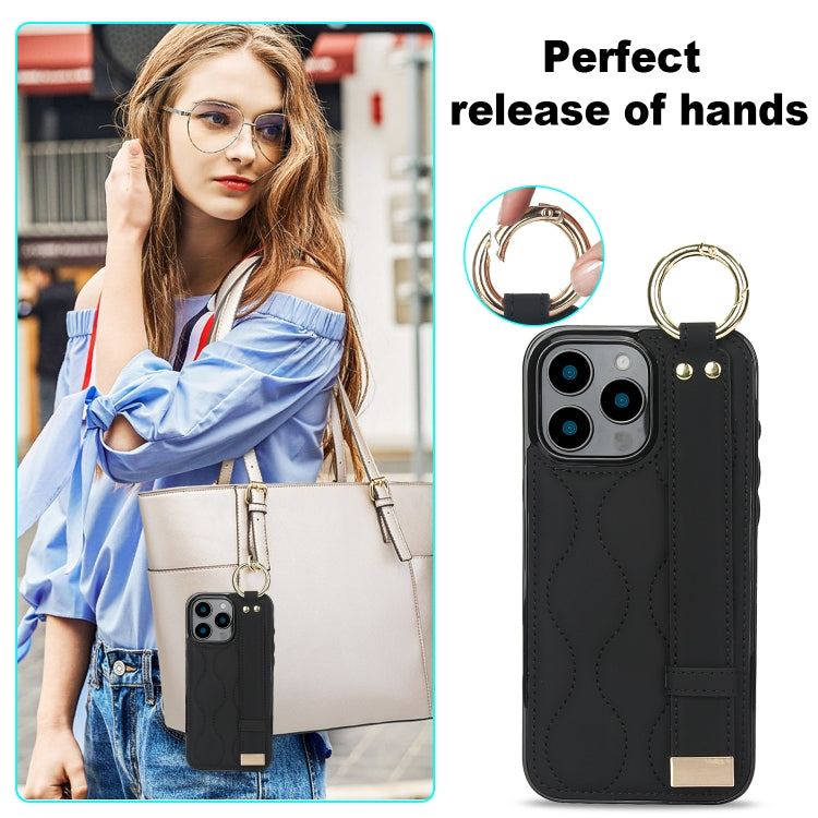 Non-slip Full Coverage Ring PU Phone Case with Wristband, For iPhone 16 Pro Max, For iPhone 16 Pr...