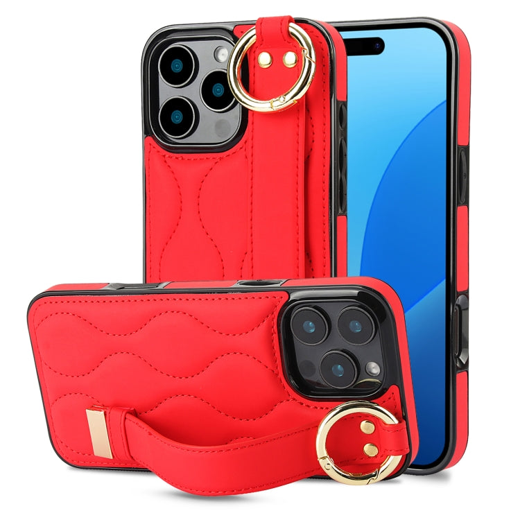 Non-slip Full Coverage Ring PU Phone Case with Wristband, For iPhone 16 Pro Max, For iPhone 16 Pr...