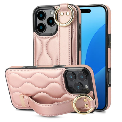 Non-slip Full Coverage Ring PU Phone Case with Wristband, For iPhone 16 Pro Max, For iPhone 16 Pr...