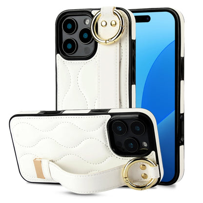 Non-slip Full Coverage Ring PU Phone Case with Wristband, For iPhone 16 Pro Max, For iPhone 16 Pr...