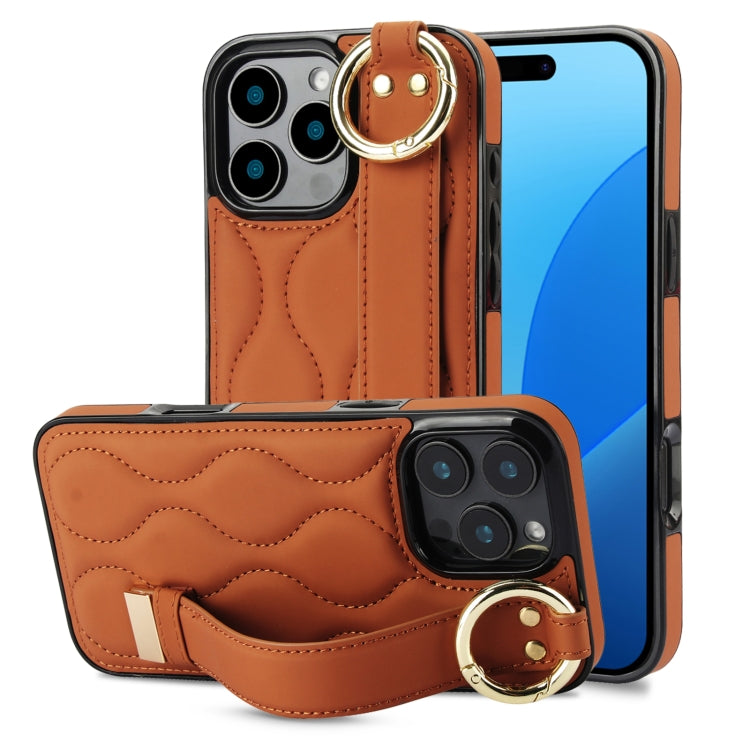 Non-slip Full Coverage Ring PU Phone Case with Wristband, For iPhone 16 Pro Max, For iPhone 16 Pr...