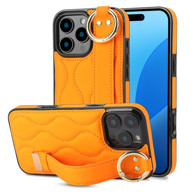 Non-slip Full Coverage Ring PU Phone Case with Wristband, For iPhone 16 Pro Max, For iPhone 16 Pr...