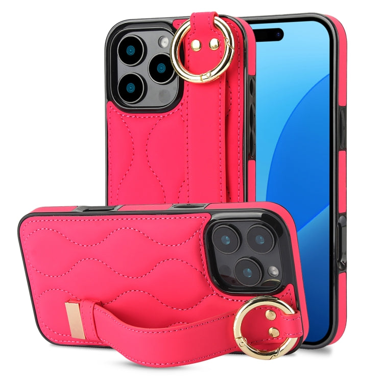 Non-slip Full Coverage Ring PU Phone Case with Wristband, For iPhone 16 Pro Max, For iPhone 16 Pr...