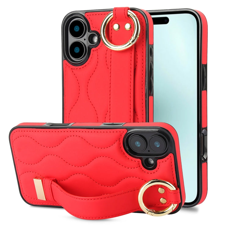 Non-slip Full Coverage Ring PU Phone Case with Wristband, For iPhone 16 Pro Max, For iPhone 16 Pr...