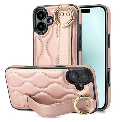 Non-slip Full Coverage Ring PU Phone Case with Wristband, For iPhone 16 Pro Max, For iPhone 16 Pr...