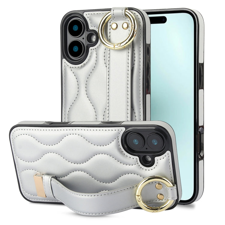 Non-slip Full Coverage Ring PU Phone Case with Wristband, For iPhone 16 Pro Max, For iPhone 16 Pr...
