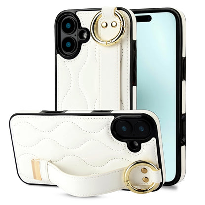 Non-slip Full Coverage Ring PU Phone Case with Wristband, For iPhone 16 Pro Max, For iPhone 16 Pr...