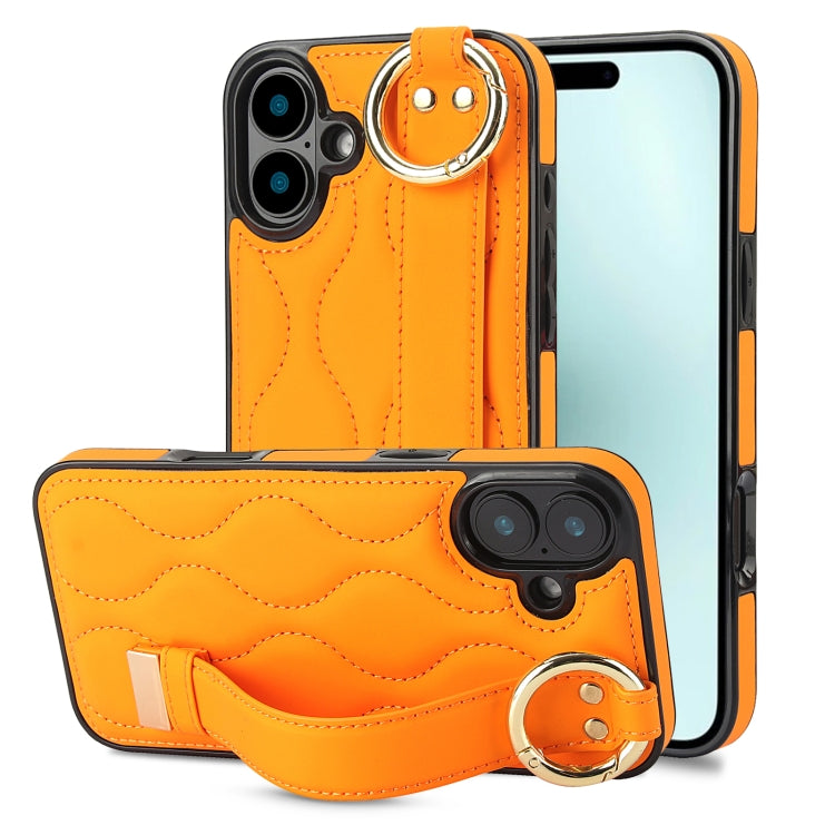 Non-slip Full Coverage Ring PU Phone Case with Wristband, For iPhone 16 Pro Max, For iPhone 16 Pr...