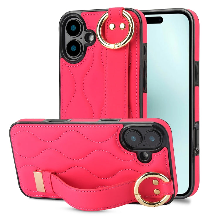 Non-slip Full Coverage Ring PU Phone Case with Wristband, For iPhone 16 Pro Max, For iPhone 16 Pr...