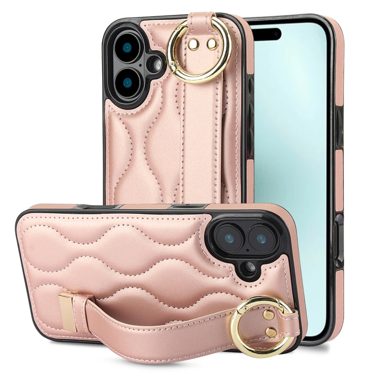 Non-slip Full Coverage Ring PU Phone Case with Wristband, For iPhone 16 Pro Max, For iPhone 16 Pr...