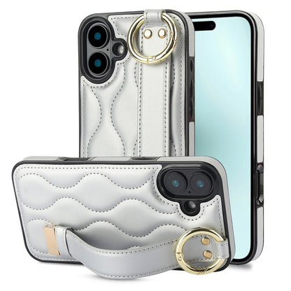 Non-slip Full Coverage Ring PU Phone Case with Wristband, For iPhone 16 Pro Max, For iPhone 16 Pr...