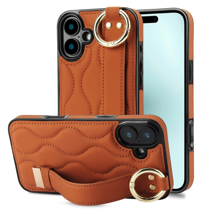 Non-slip Full Coverage Ring PU Phone Case with Wristband, For iPhone 16 Pro Max, For iPhone 16 Pr...