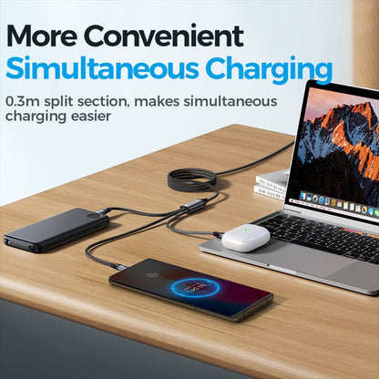 JOYROOM A21 100W USB to 8 Pin+Type-C+Micro USB 3 in 1 Charging Cable, Length: 1.2m���������������...