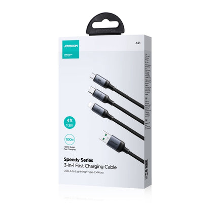JOYROOM A21 100W USB to 8 Pin+Type-C+Micro USB 3 in 1 Charging Cable, Length: 1.2m���������������...