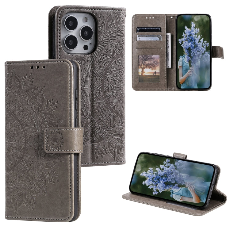 Totem Flower Embossed Leather Phone Case, For iPhone 16 Pro Max, For iPhone 16 Pro���������������...