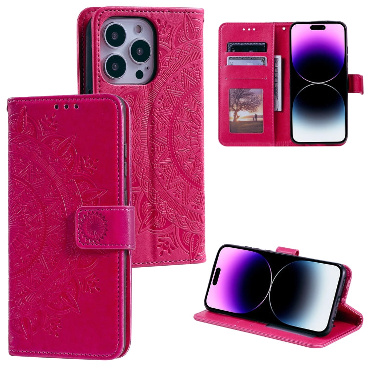Totem Flower Embossed Leather Phone Case, For iPhone 16 Pro Max, For iPhone 16 Pro���������������...