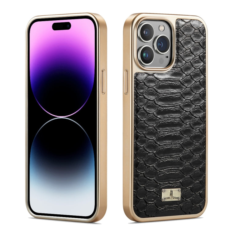 Fierre Shann Python Texture Electroplating PU Phone Case, For iPhone 16 Pro Max, For iPhone 16 Pr...