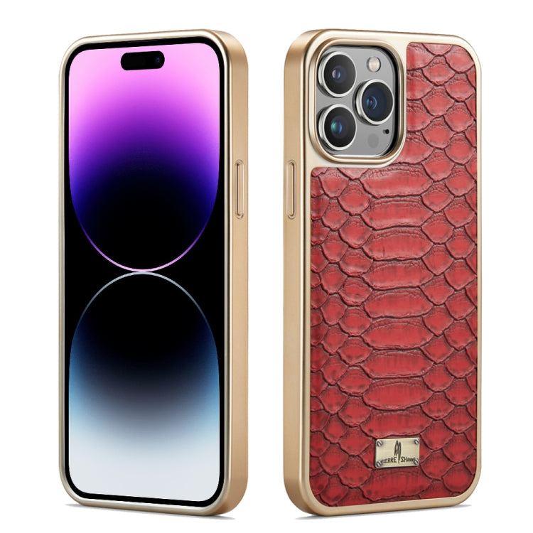 Fierre Shann Python Texture Electroplating PU Phone Case, For iPhone 16 Pro Max, For iPhone 16 Pr...